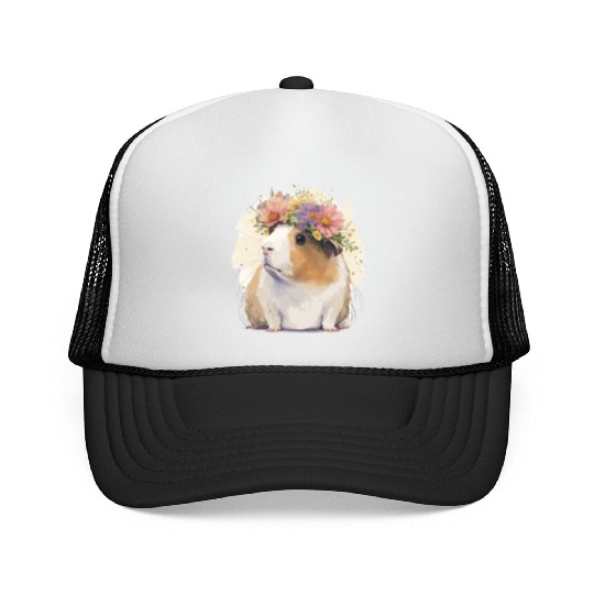 Watercolor Guinea Pig Flower Crown Floral Boho Aes Trucker Caps