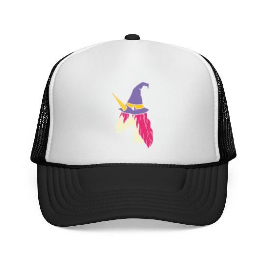 Cute Unicorn Wear Witch Hat Halloween Girls Kids Trucker Caps