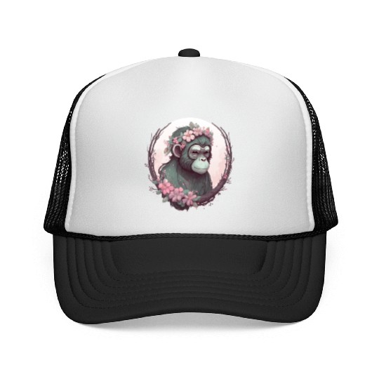 Cute Monkey Flower Crown Monkeys Lover Trucker Caps