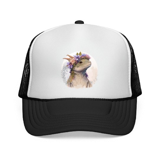 Watercolor Lizard Flower Crown Floral Reptile Love Trucker Caps
