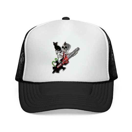 Human Skeleton guitarist with his cat Trucker Caps