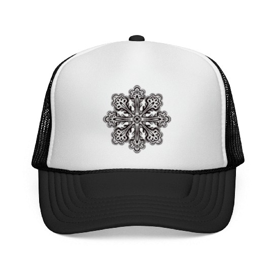 Decorative Snowflake Abstract Winter Ink Art Trucker Caps