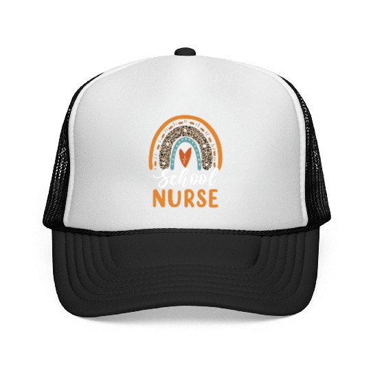 School Nurse Rainbow Leopard Print Nursing Back to Trucker Caps