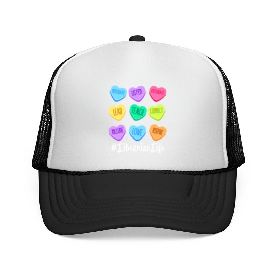 Librarian Life Teacher Valentines Day Pastel Candy Trucker Caps
