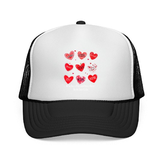 School Social Worker Teacher Hearts Valentine Vale Trucker Caps