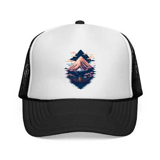 Serene Mount Fuji Sunset Peaceful River Scenery Trucker Caps