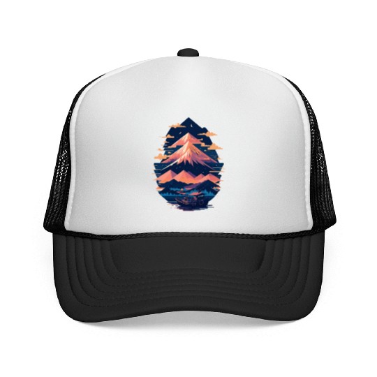 Serene Mount Fuji Sunset Peaceful River Scenery Trucker Caps