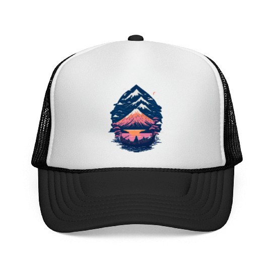 Serene Mount Fuji Sunset Peaceful River Scenery Trucker Caps