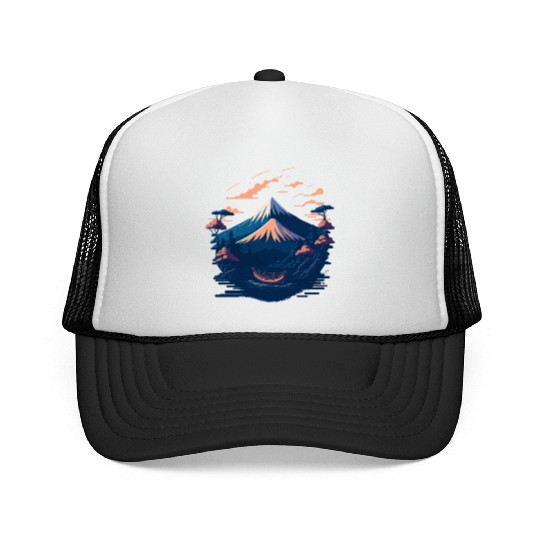 Serene Mount Fuji Sunset Peaceful River Scenery Trucker Caps