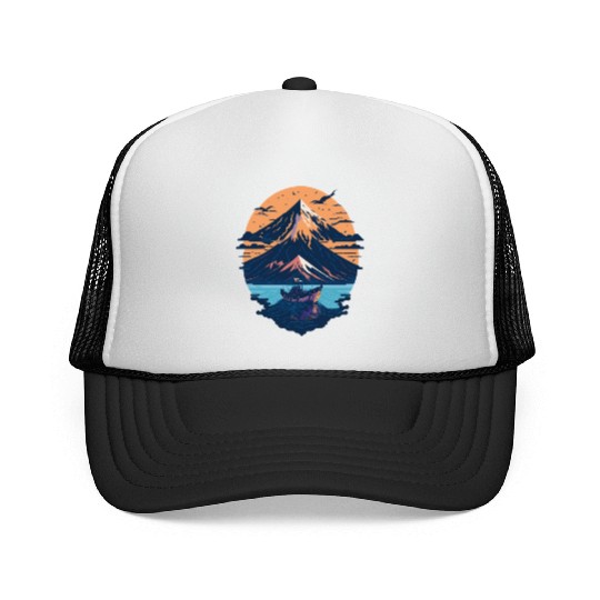 Serene Mount Fuji Sunset Peaceful River Scenery Trucker Caps