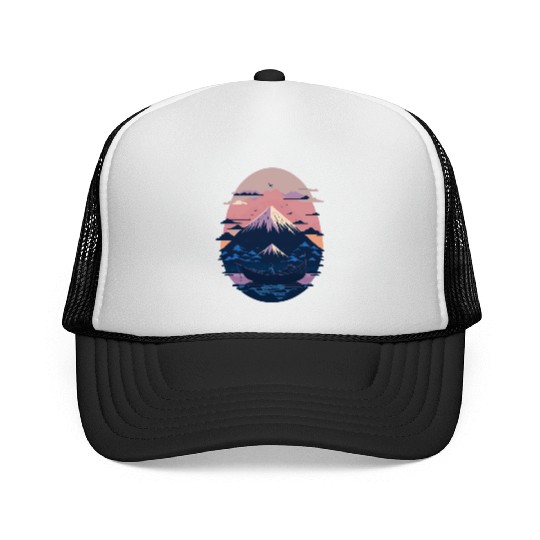 Serene Mount Fuji Sunset Peaceful River Scenery Trucker Caps
