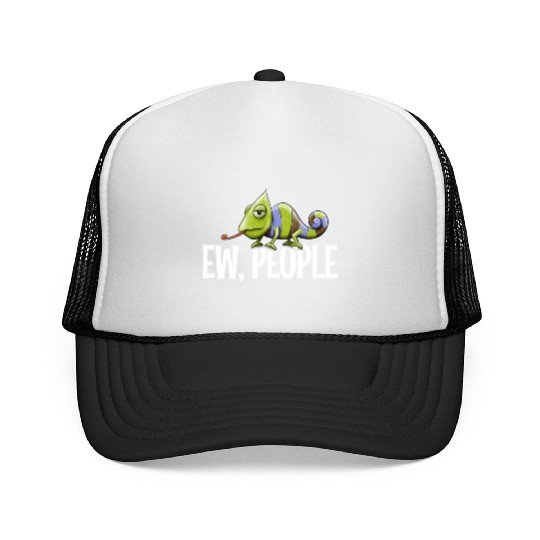 Ew People Grumpy Chameleon Lovers Sarcastic Joke Trucker Caps