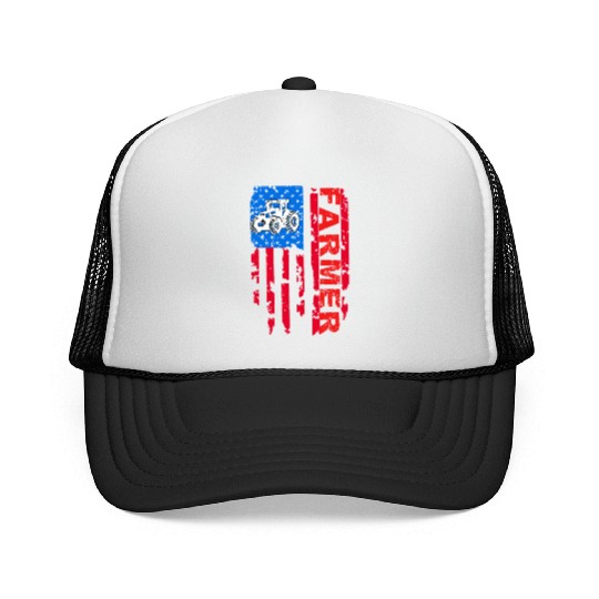 Farmer Farm USA Flag US Tractor funny mothers day Trucker Caps
