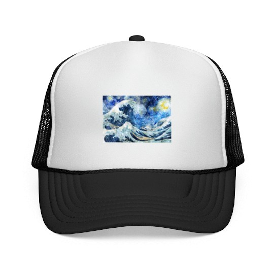 Great Wave During a Starry Night Click on Artist Trucker Caps