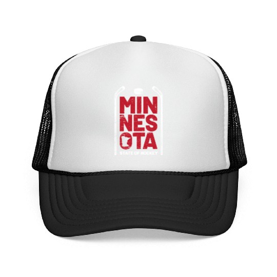 Minnesota State Of Hockey Mn State Map Trucker Caps