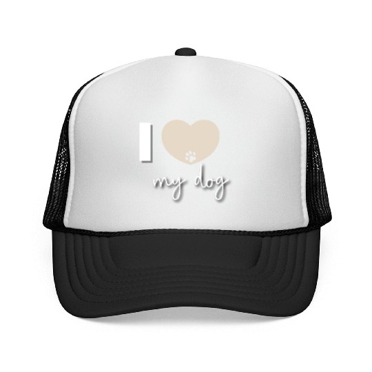 I Love My Dog Beige Heart Trucker Caps