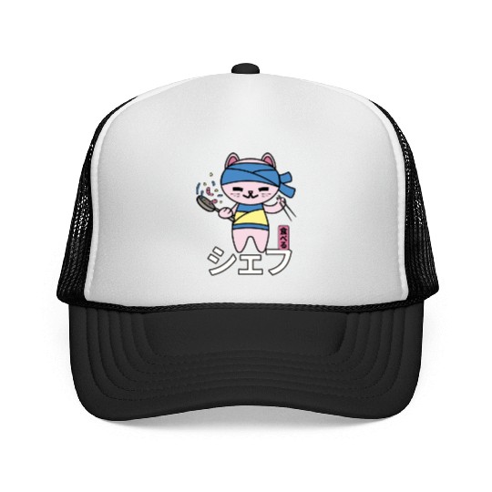 Japanese Cat Kawaii Chef Anime Cook Food Trucker Caps