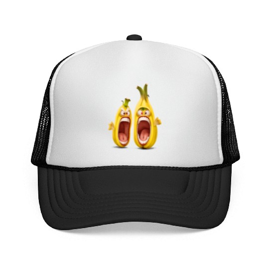 Two bananas with angry face screaming cartoon Trucker Caps