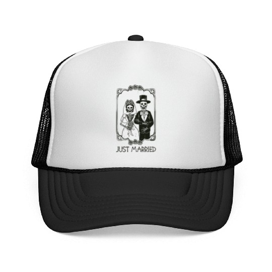 Halloween Skeletons Bride Groom Just Married Trucker Caps