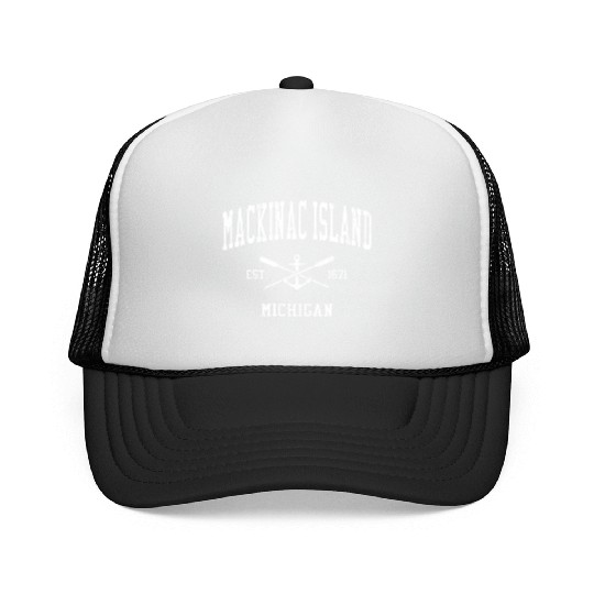 Mackinac Island Mi Crossed Oars Boat Anchor Sports Trucker Caps