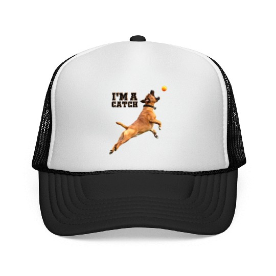 Big Dog Bull Mastiff Catching a Ball, I'm a Catch Trucker Caps