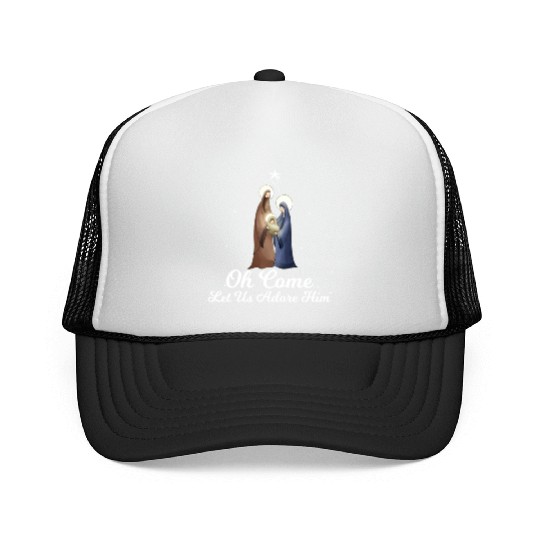 Let Us Adore Him Advent Nativity Scene Trucker Caps