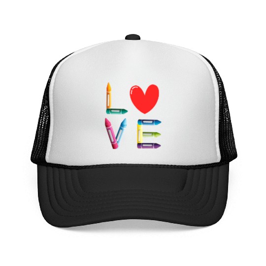 Pre-K Teacher Preschool Day Love Teachers Crayon Trucker Caps