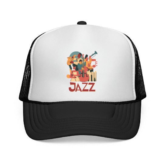 Jazz Musicians Orchestra Playing On Stage Smooth J Trucker Caps