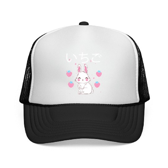 Strawberry Milk Bunny Aesthetic Vaporwave Anime Trucker Caps