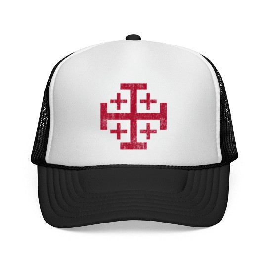 Distressed Jerusalem Cross Knights Templar Trucker Caps