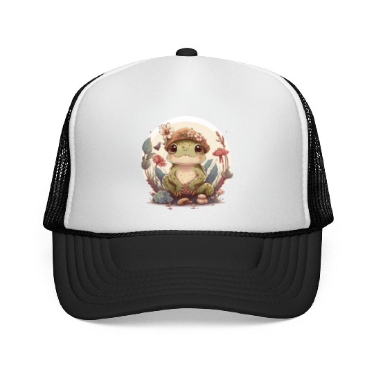 Cute Cottagecore Baby Frog Toad Frog Lovers Trucker Caps