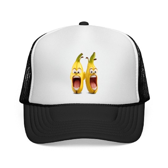 A realistic two bananas with angry face screaming Trucker Caps