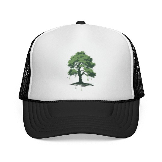 A green oak tree ink drawing Trucker Caps