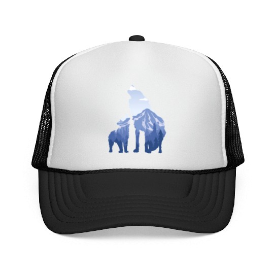 Wolf And Puppy Husky Mountains Nature Hiking Trucker Caps