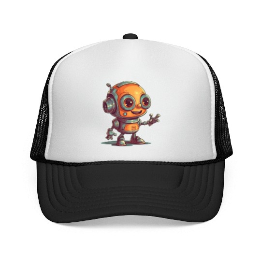 Cute waving robot illustration technology friendly Trucker Caps