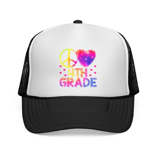 Tie Dye Peace Love 4th Grade Teacher Student Back Trucker Caps