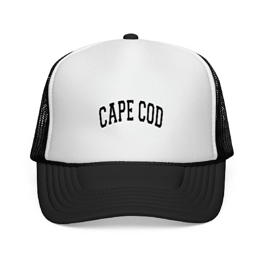 Cape Cod Massachusetts Varsity Style Black Text Trucker Caps