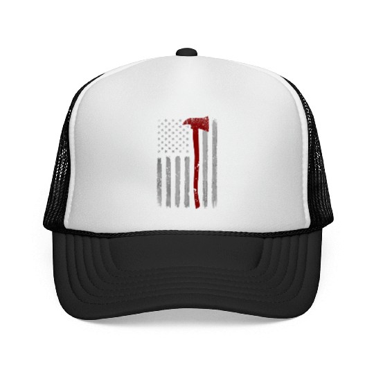 Thin Red Line Patriotic Firefighter Usa Flag Axe Trucker Caps
