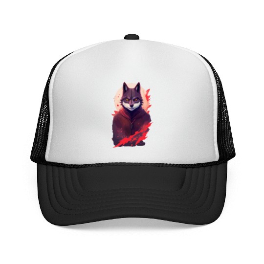 Ninja Style: The Cute Wolf Face with a Twist of Me Trucker Caps