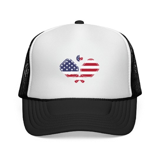 Patriotic Pickleball US Flag Paddleball Design Trucker Caps