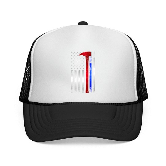 Thin Red Blue Line American Flag Axe Firefighter Trucker Caps