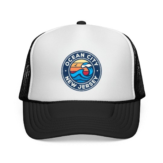 Ocean City New Jersey Nj Nautical Waves Trucker Caps
