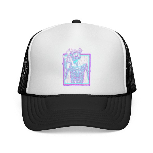 Distressed Synthwave eleton Vaporwave Smiling Trucker Caps