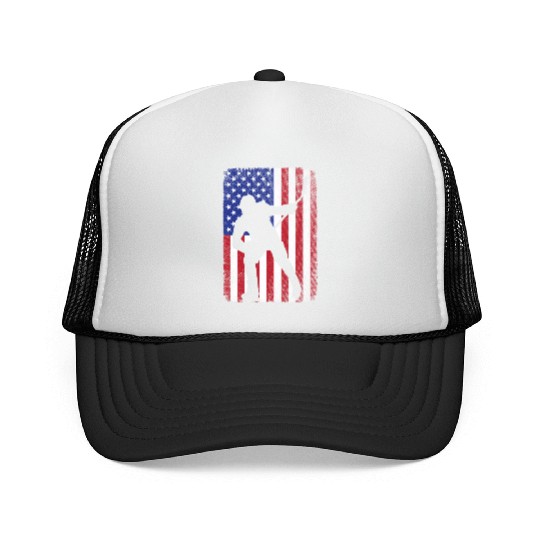 Patriotic Ice Hockey 4th of July USA American Flag Trucker Caps