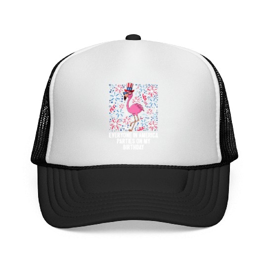 4th Of July Everyone In America Flamingo US Trucker Caps