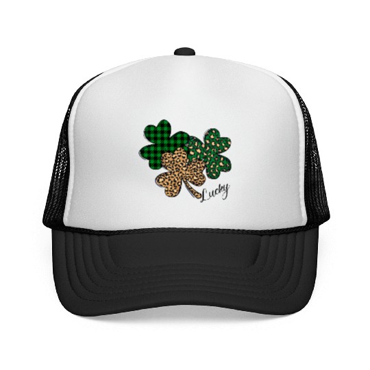 Lucky Leopard Shamrock St Patric Day Trucker Caps