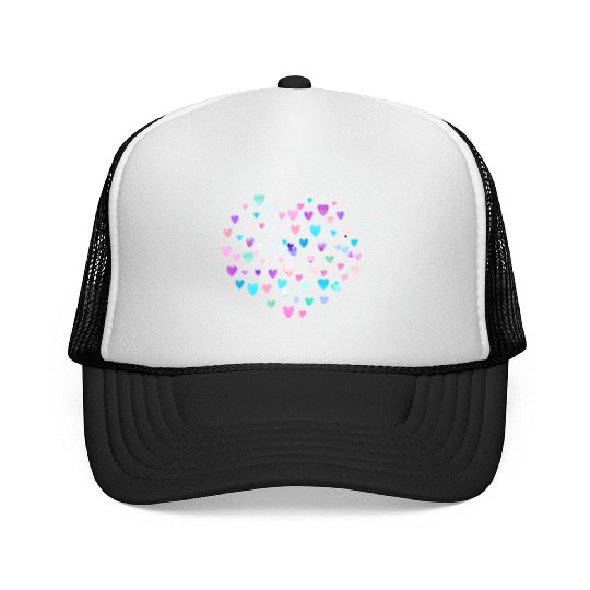 Valentines Multicolored Love Hearts Gum Pink Copy Trucker Caps