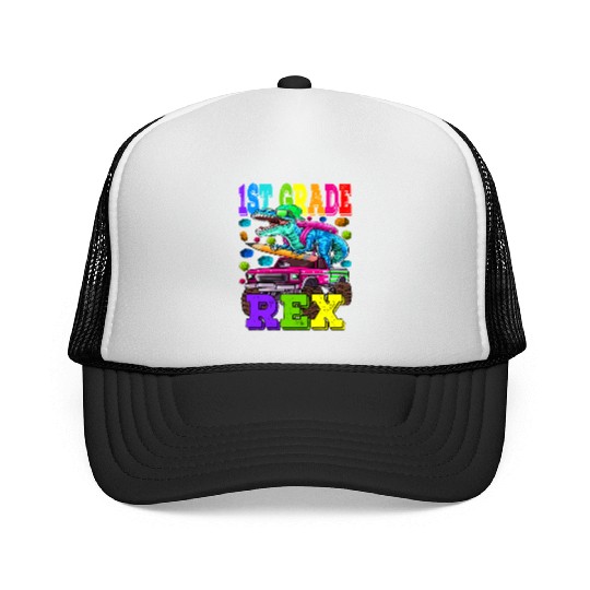 1st Grade Saurus Rex Dinosaur Back to School Trucker Caps