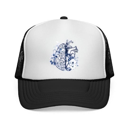 Balance Head And Heart Anatomy Blue Flowers Trucker Caps
