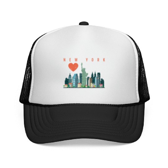 New York City Nyc Skyline Heart Distressed Style Trucker Caps